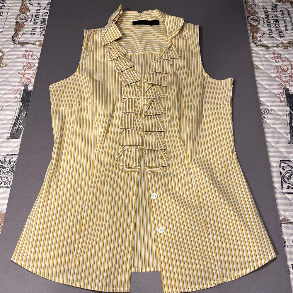 Yellow and white striped, essential shirt. Size XS.